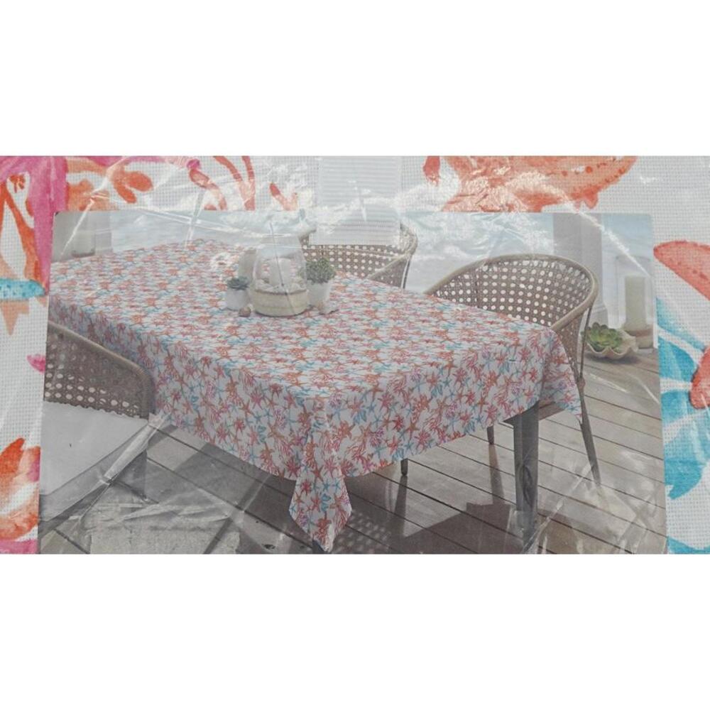 Sigrid Olsen Tablecloth 60x120in Orange Pink Starfish Coastal Print Dining Table
